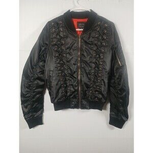 Red Fox Black Lace Up Corset Design Bomber Jacket Size M EUC Y2K Streetwear 90s